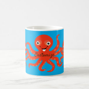 Cute Red Smiling Octopus Thunder_Cove Coffee Mug
