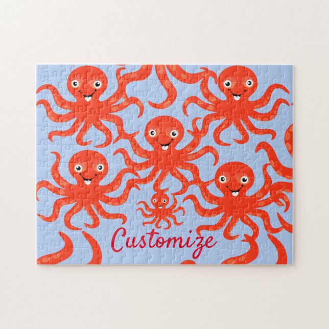 Cute Red Smiling Octopus Thunder_Cove Jigsaw Puzzle (Horizontal)