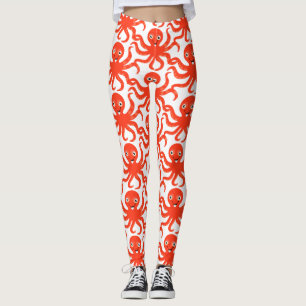 Cute Red Smiling Octopus Thunder_Cove Leggings