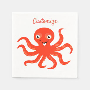 Cute Red Smiling Octopus Thunder_Cove Napkin