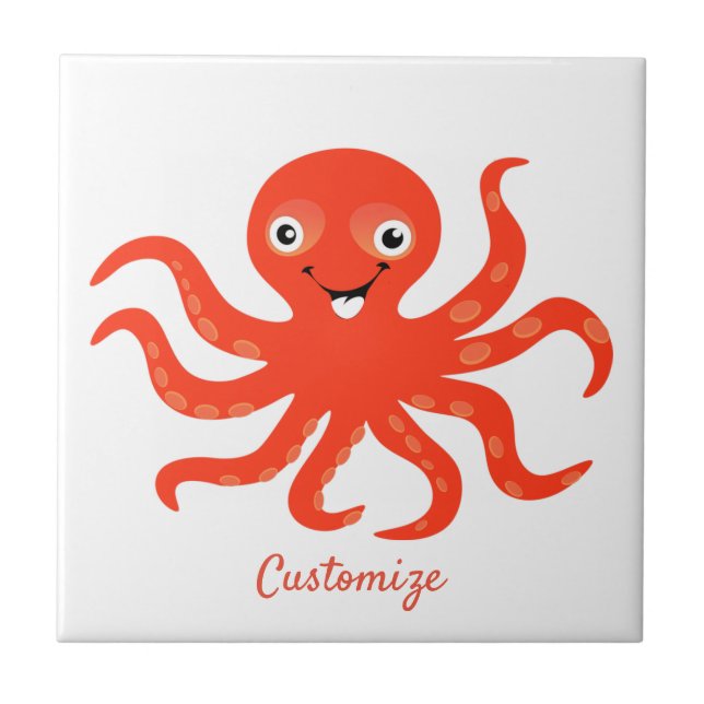 Cute Red Smiling Octopus Thunder_Cove Tile (Front)