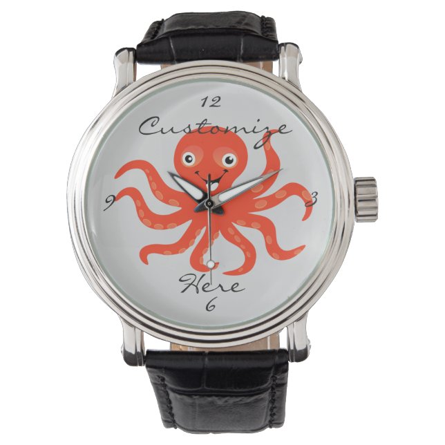 Cute Red Smiling Octopus Thunder_Cove Watch (Front)