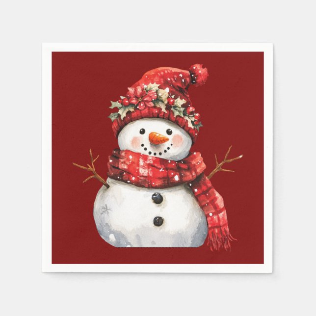 Cute Red Snowman Christmas  Napkin (Front)