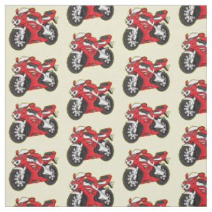 Cute red sports motorcycle cartoon fabric