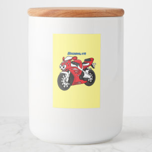 Cute red sports motorcycle cartoon food label