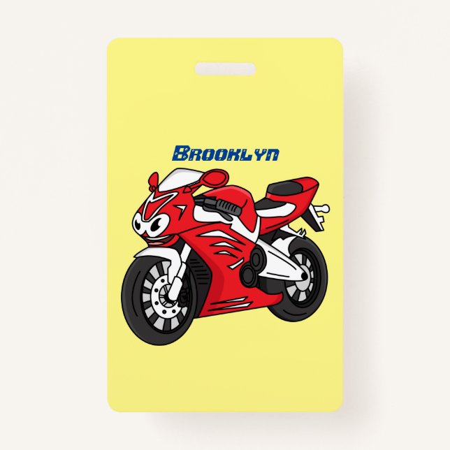 Cute red sports motorcycle cartoon ID badge (Front)