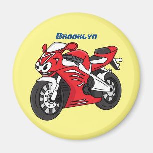 Cute red sports motorcycle cartoon magnet