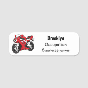 Cute red sports motorcycle cartoon name tag
