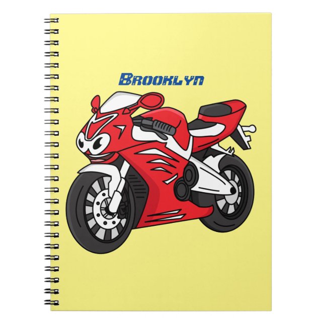 Cute red sports motorcycle cartoon notebook (Front)