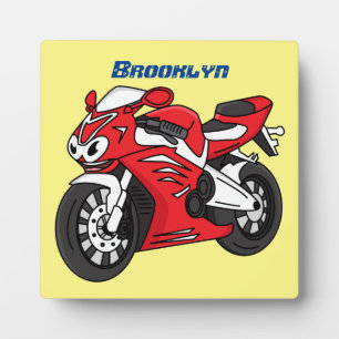 Cute red sports motorcycle cartoon plaque