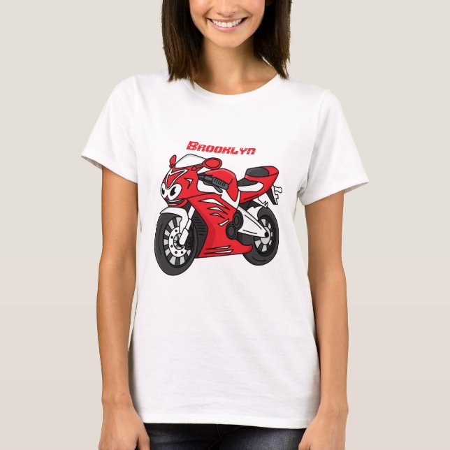 Cute red sports motorcycle cartoon T-Shirt (Front)