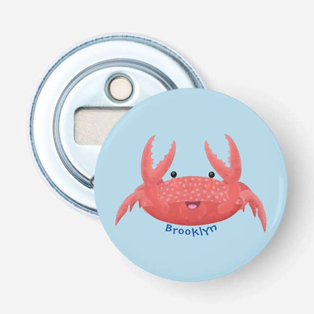Cute red spotty crab cartoon illustration bottle opener (Front)