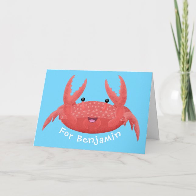 Cute red spotty crab cartoon illustration card (Front)