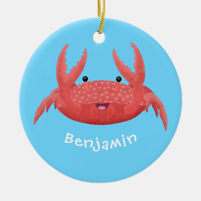 Cute red spotty crab cartoon illustration ceramic tree decoration (Front)