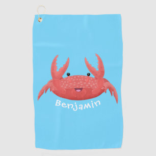Cute red spotty crab cartoon illustration  golf towel