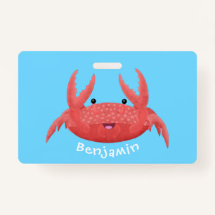 Cute red spotty crab cartoon illustration ID badge