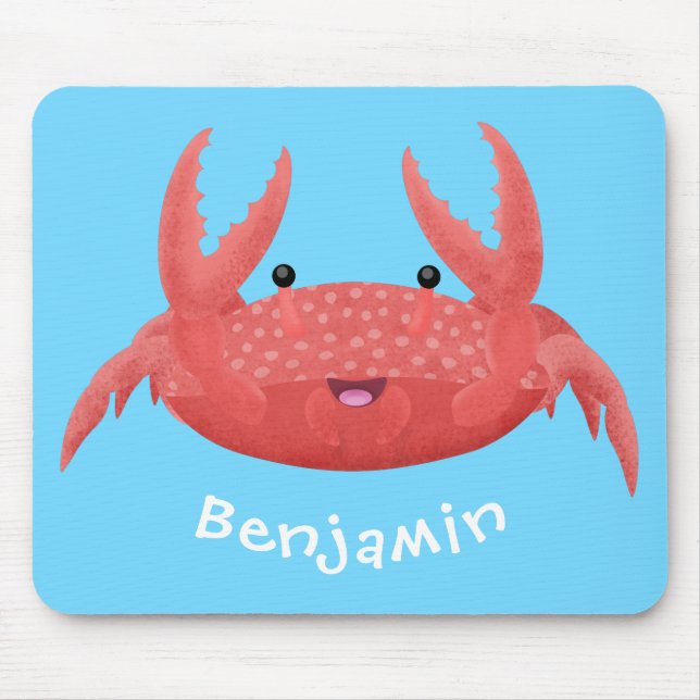 Cute red spotty crab cartoon illustration mouse pad (Front)