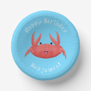 Cute red spotty crab cartoon illustration paper plate