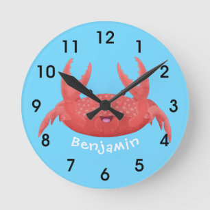 Cute red spotty crab cartoon illustration round clock