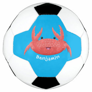 Cute red spotty crab cartoon illustration soccer ball