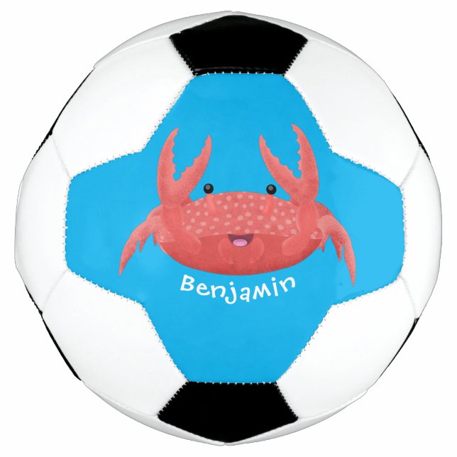 Cute red spotty crab cartoon illustration  soccer ball (Front)