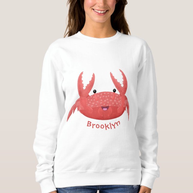 Cute red spotty crab cartoon illustration sweatshirt (Front)
