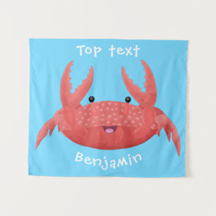 Cute red spotty crab cartoon illustration tapestry