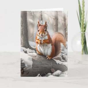 Cute Red Squirrel in Snowy Woods Card