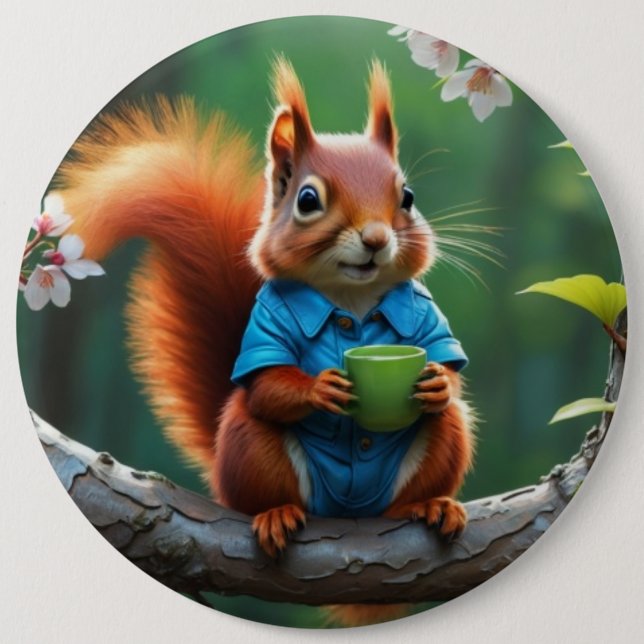 Cute Red Squirrel on The Tree-68364 6 Cm Round Badge (Front)