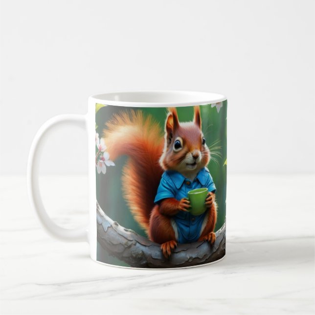 Cute Red Squirrel on The Tree-68364 Coffee Mug (Left)