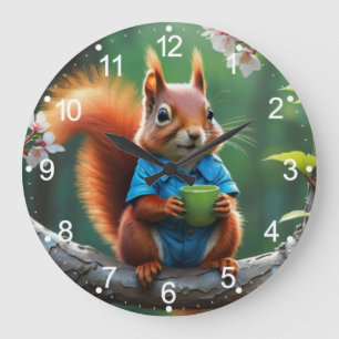 Cute Red Squirrel on The Tree-68364 Large Clock