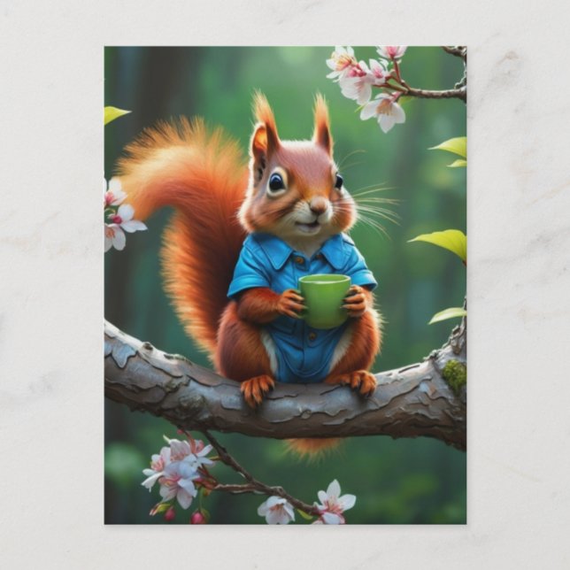 Cute Red Squirrel on The Tree-68364 Postcard (Front)