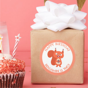 Cute red squirrel personalised cartoon birthday classic round sticker