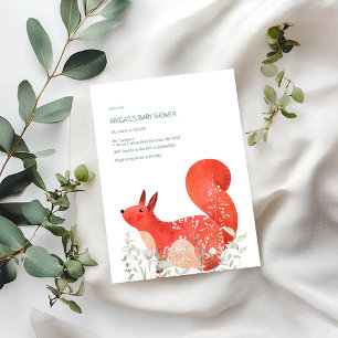 Cute Red Squirrel Wildflower Gender Baby Shower Invitation