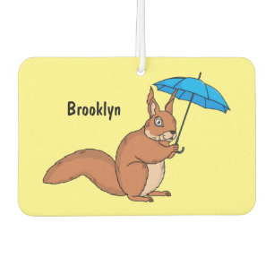 Cute red squirrel with umbrella cartoon car air freshener