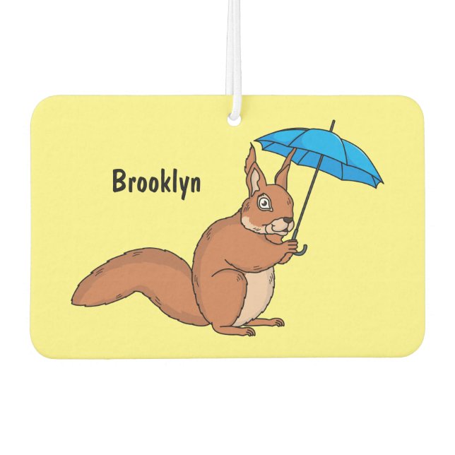 Cute red squirrel with umbrella cartoon car air freshener (Front)