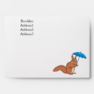 Cute red squirrel with umbrella cartoon envelope