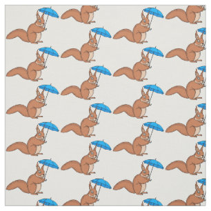 Cute red squirrel with umbrella cartoon fabric