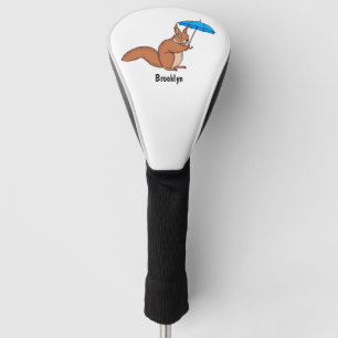 Cute red squirrel with umbrella cartoon golf head cover