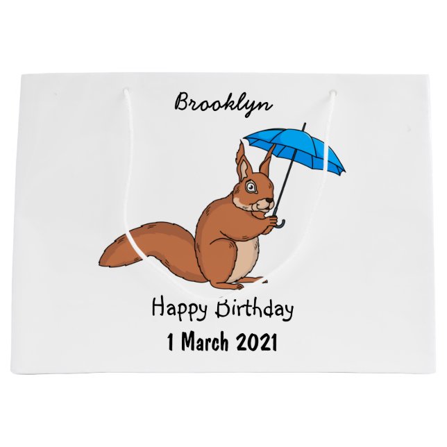 Cute red squirrel with umbrella cartoon large gift bag (Front)