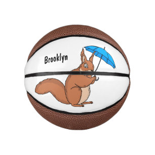 Cute red squirrel with umbrella cartoon mini basketball