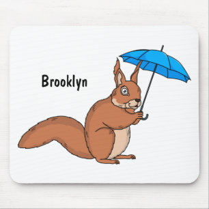 Cute red squirrel with umbrella cartoon mouse pad