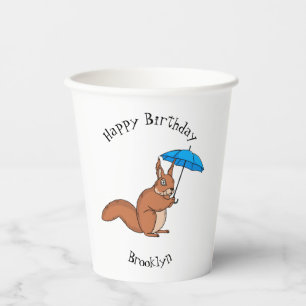 Cute red squirrel with umbrella cartoon  paper cups