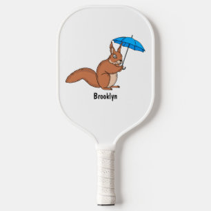 Cute red squirrel with umbrella cartoon pickleball paddle