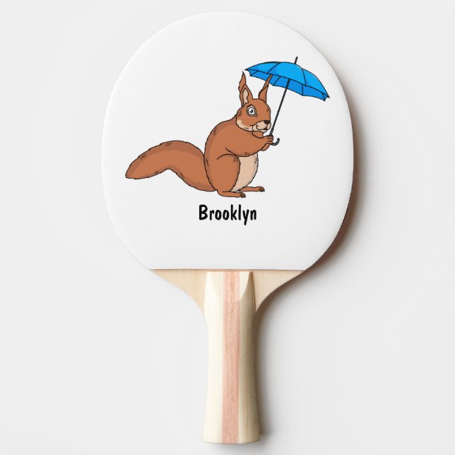 Cute red squirrel with umbrella cartoon ping pong paddle (Front)