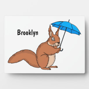 Cute red squirrel with umbrella cartoon  plaque