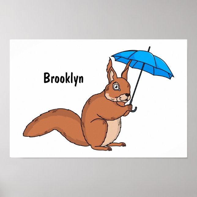 Cute red squirrel with umbrella cartoon poster (Front)