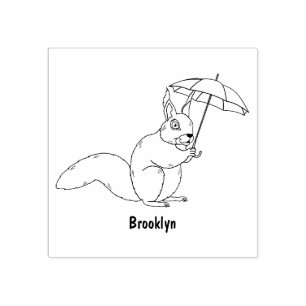 Cute red squirrel with umbrella cartoon rubber stamp