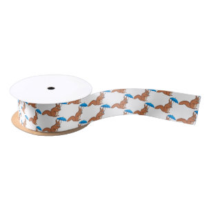 Cute red squirrel with umbrella cartoon  satin ribbon