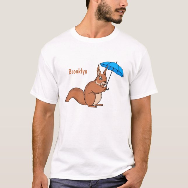 Cute red squirrel with umbrella cartoon  T-Shirt (Front)